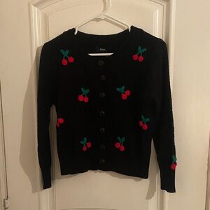 Forever 21 Black Cardigan with Cherry Embroidery
